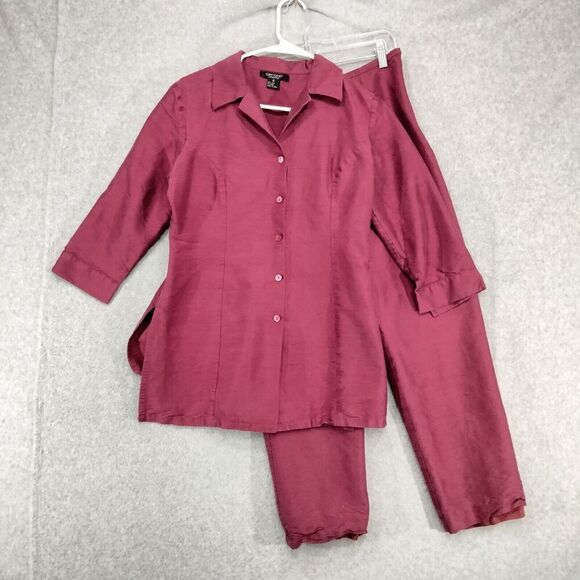 Karen Kane Lifestyle Pant Suit Set Size 4 Pant Size Small Blazer 100% Silk Red - Picture 1 of 16